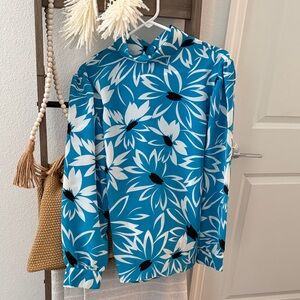 Floral Blue and White Long Sleeve Blouse